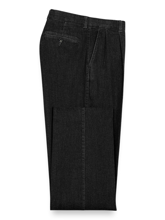 Pleated Denim Pants - Black