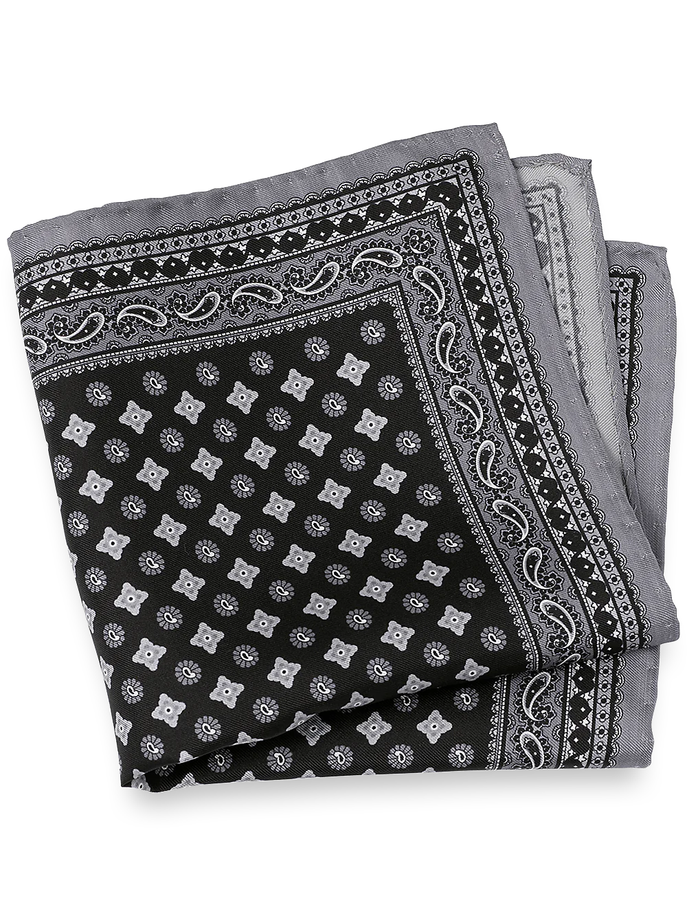 Medallion Silk Pocket Square - Black