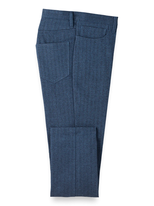 Cotton Herringbone Five Pocket Pants - Blue