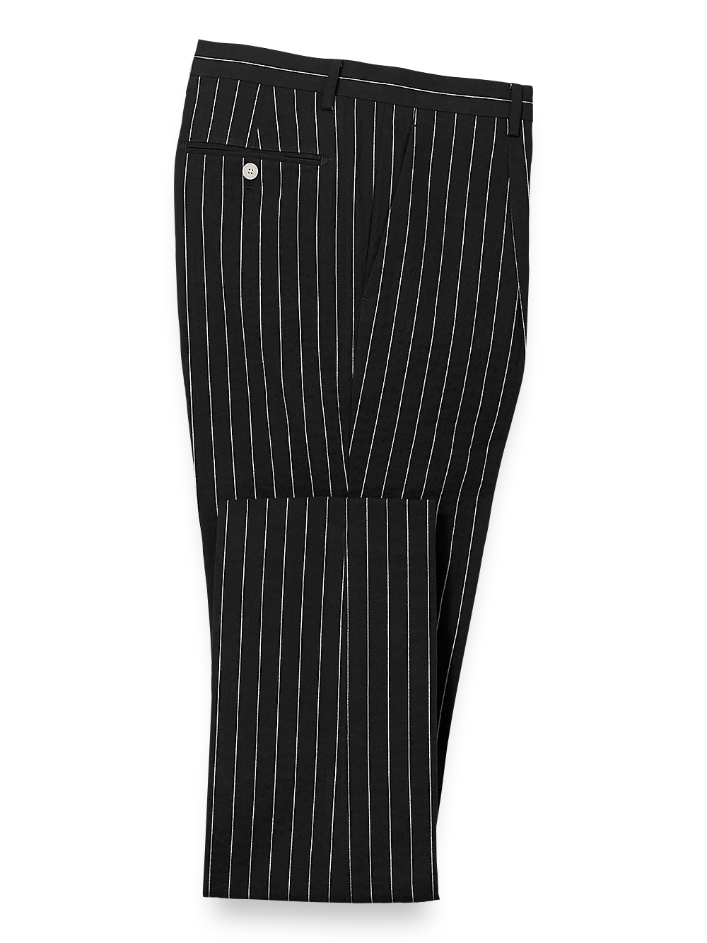 Cotton Stretch Seersucker Pinstripe Single Pleat Suit Pants - Black