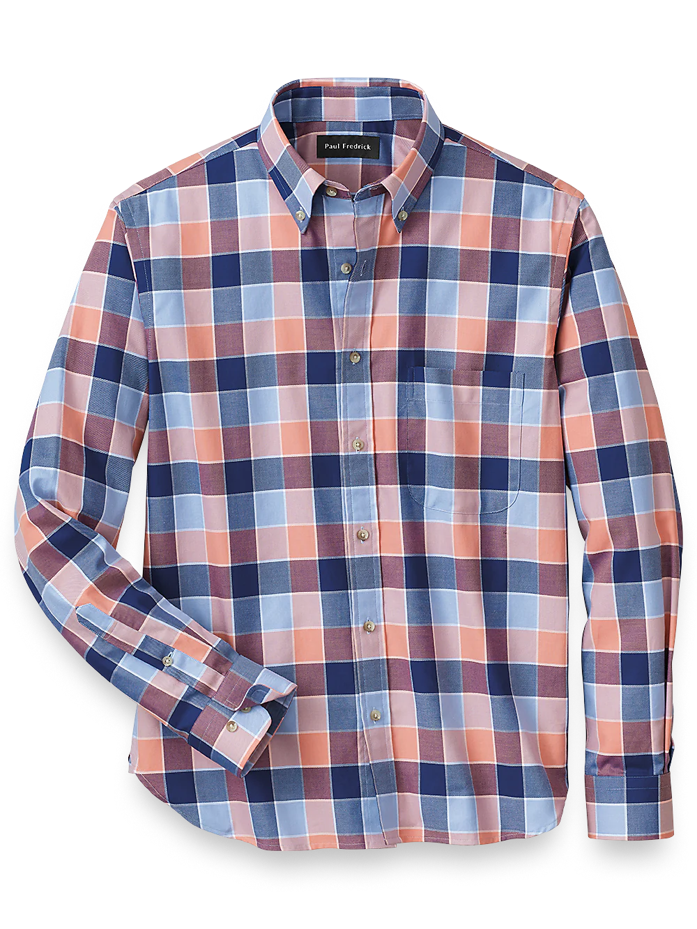 Cotton Buffalo Plaid Casual Shirt - Blue/melon