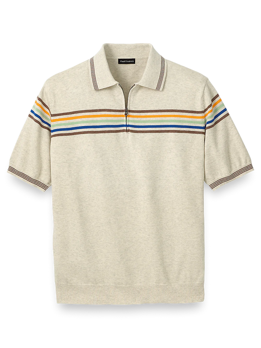 Cotton Zip Polo - White Multi