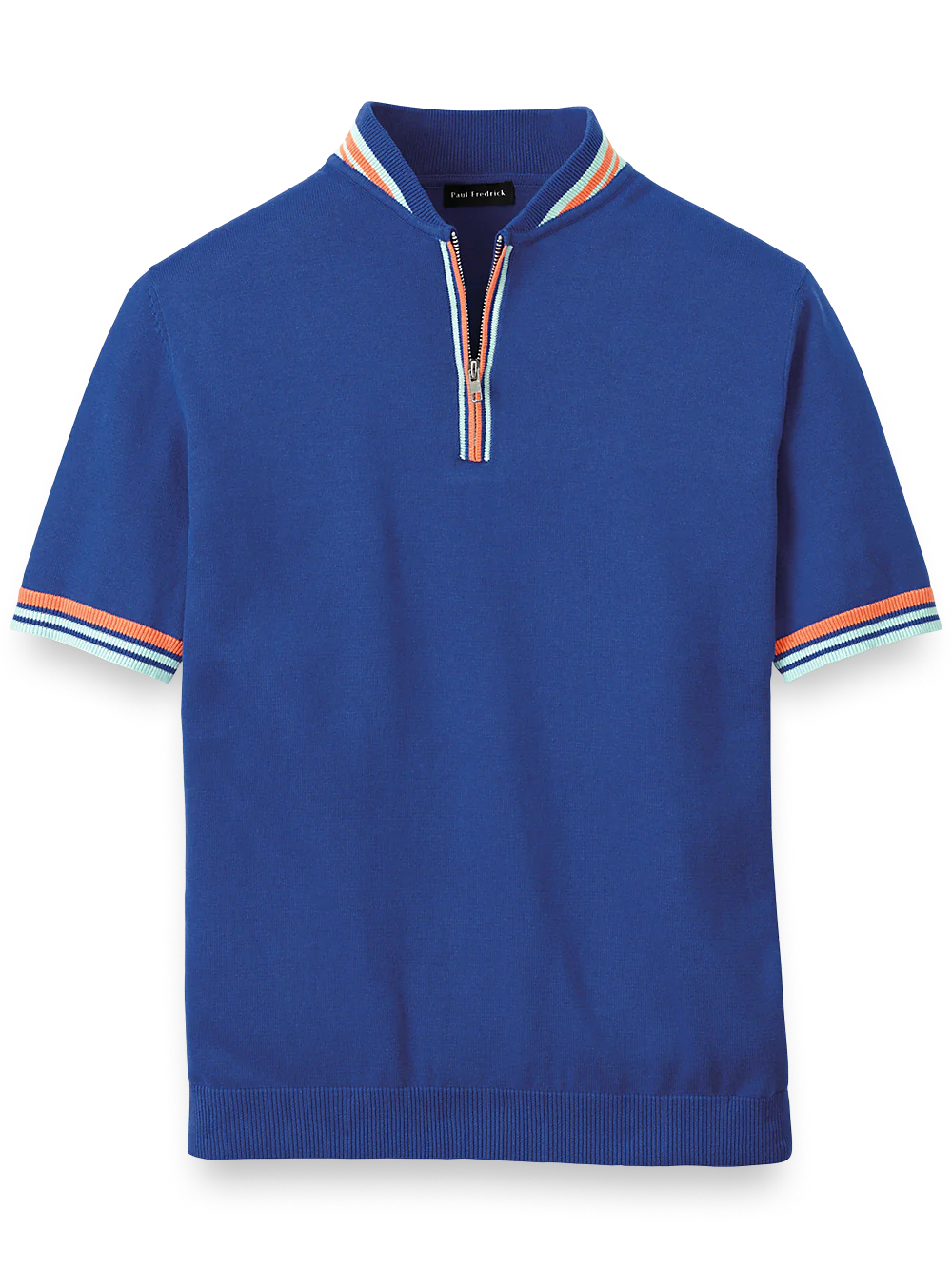 Cotton Quarter Zip Crew Neck Sweater - Blue