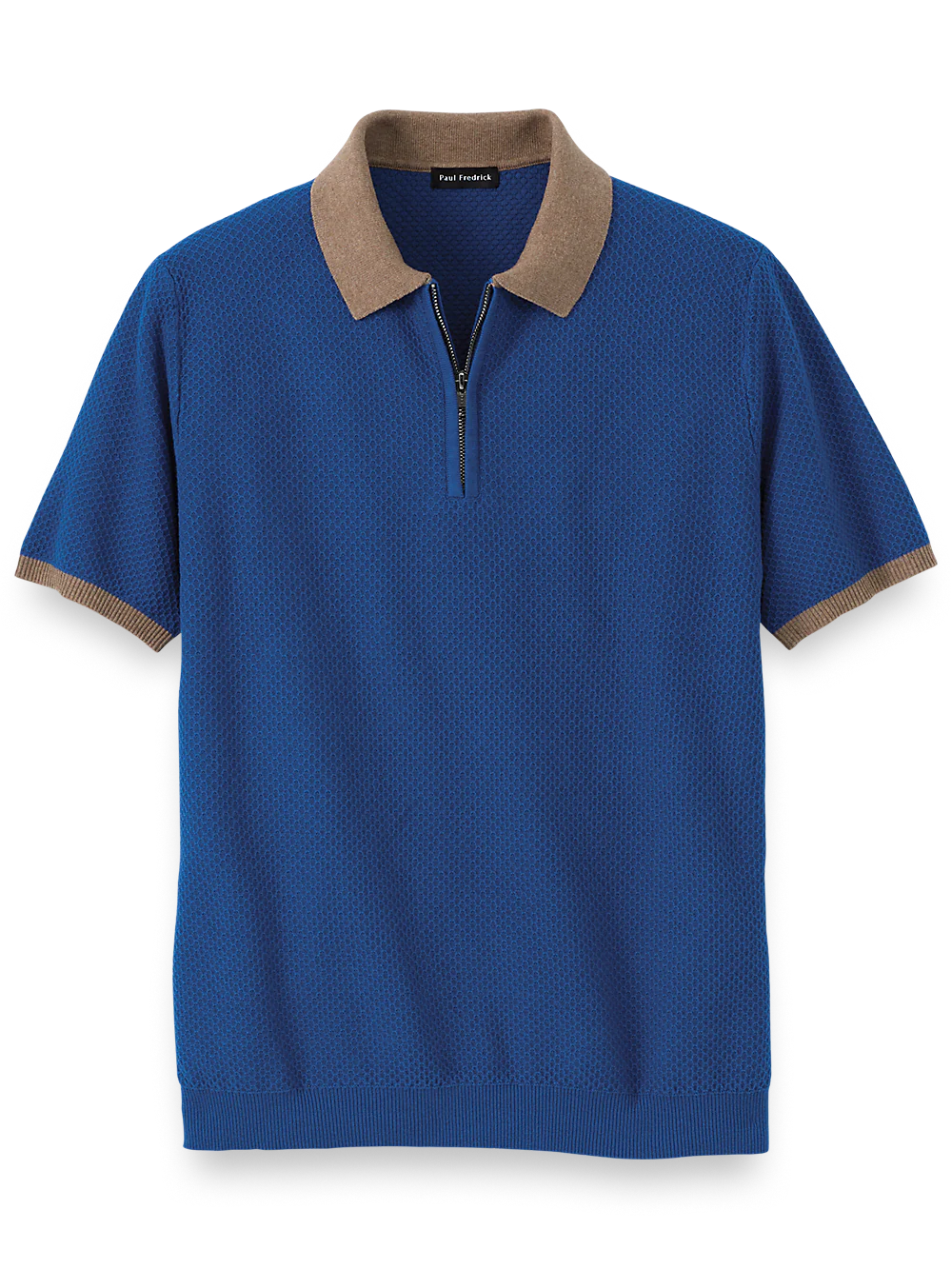 Cotton Quarter Zip Polo - Blue