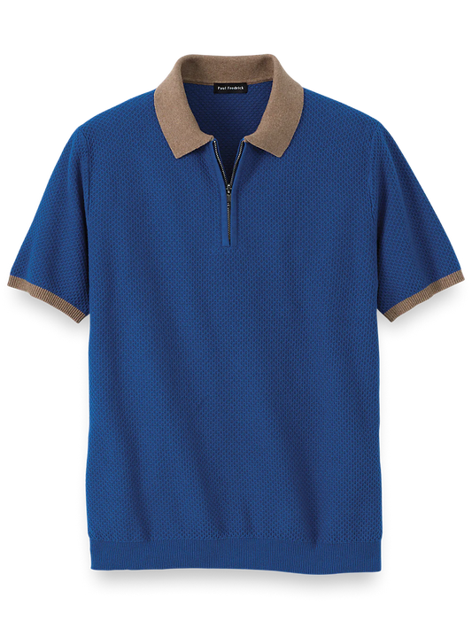 Cotton Quarter Zip Polo - Blue