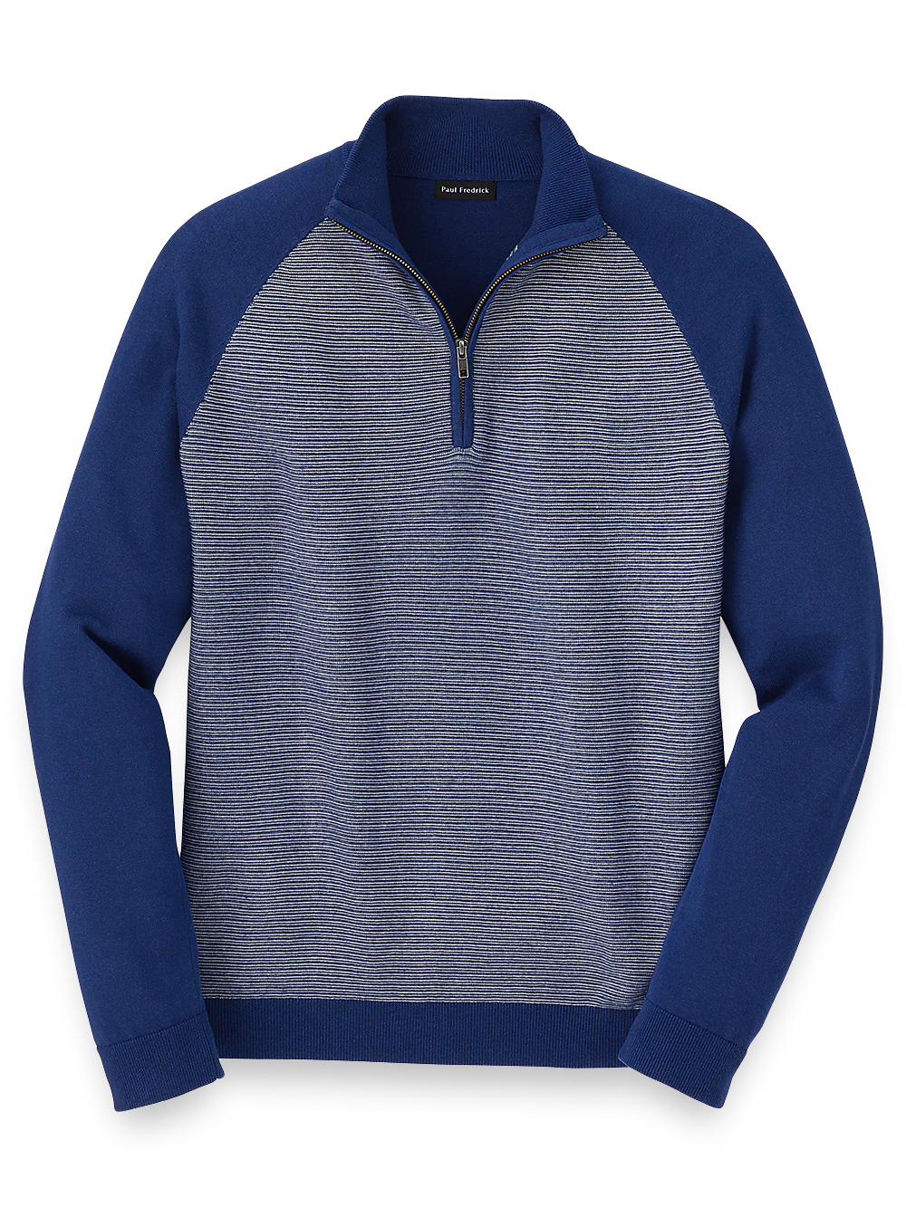 Cotton Zip Mock Neck Sweater - Blue