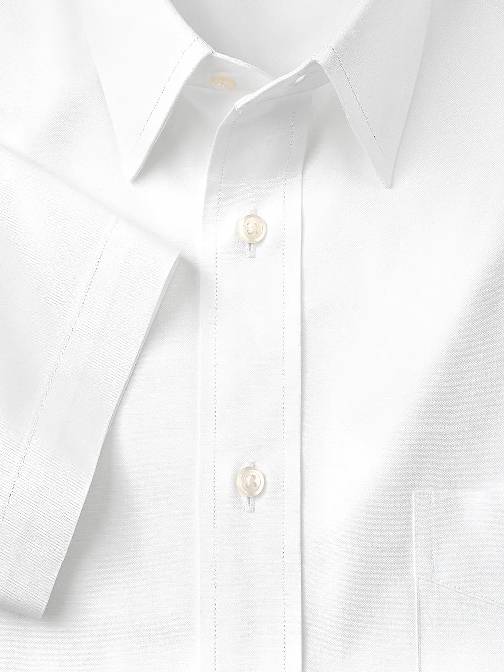 Pure Cotton Pinpoint Solid Color Straight Collar Short Sleeve Dress Shirt - White