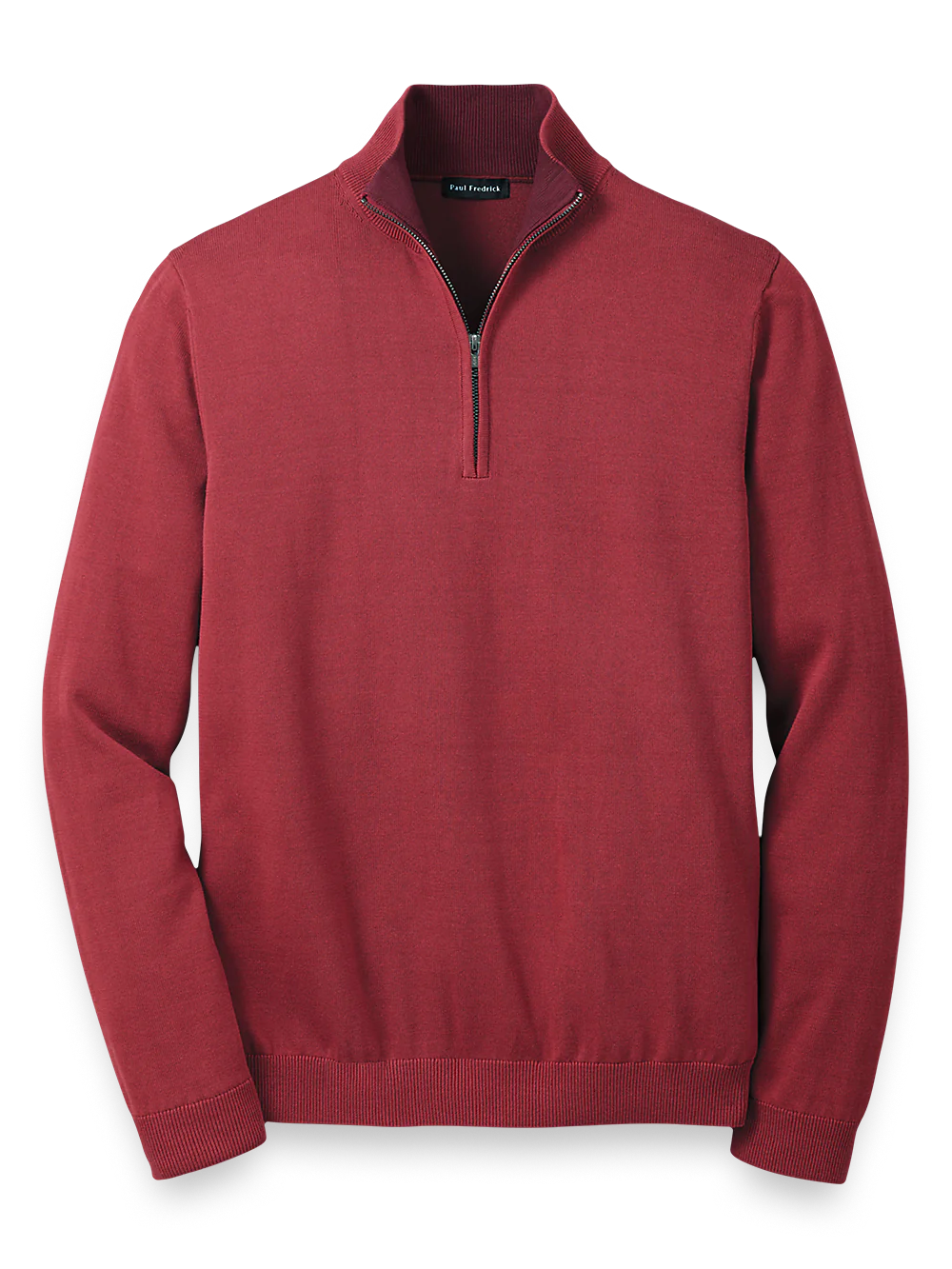 Supima Cotton Zip Mock Neck Sweater - Burgundy