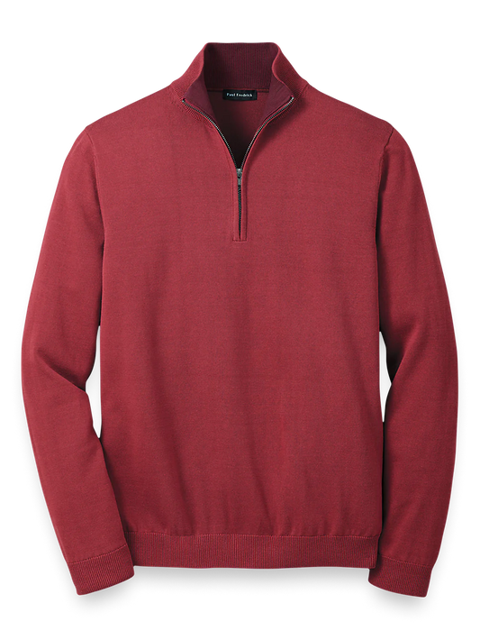 Supima Cotton Zip Mock Neck Sweater - Burgundy