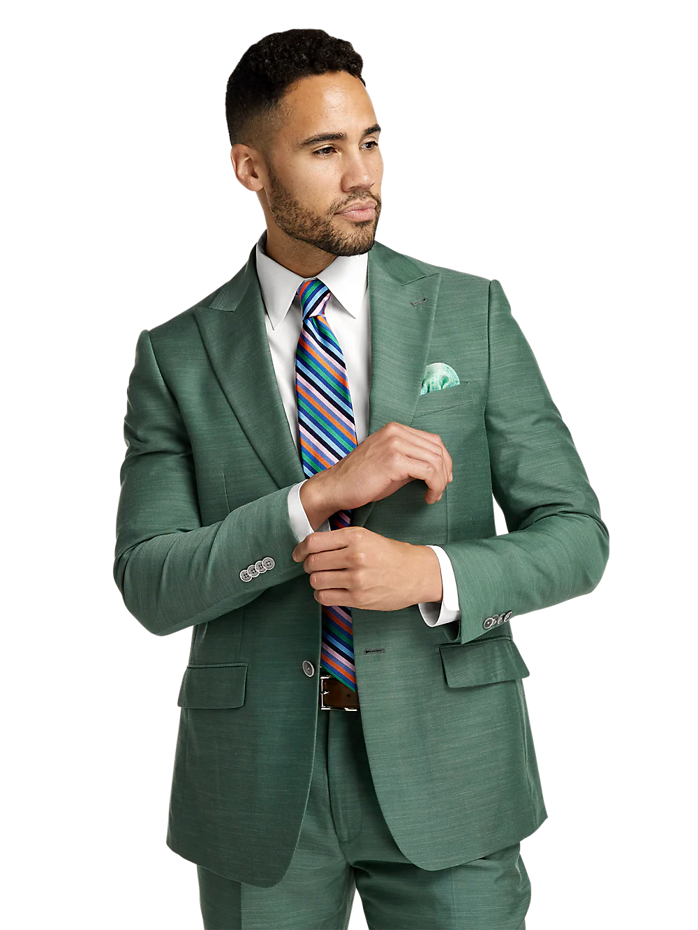 Performance Blend Single Breasted Peak Lapel Suit Jacket - Green