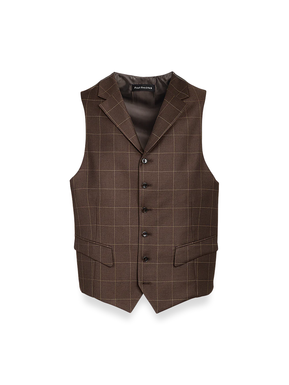 Classic Fit Essential Wool Suit Vest - Brown Windowpane