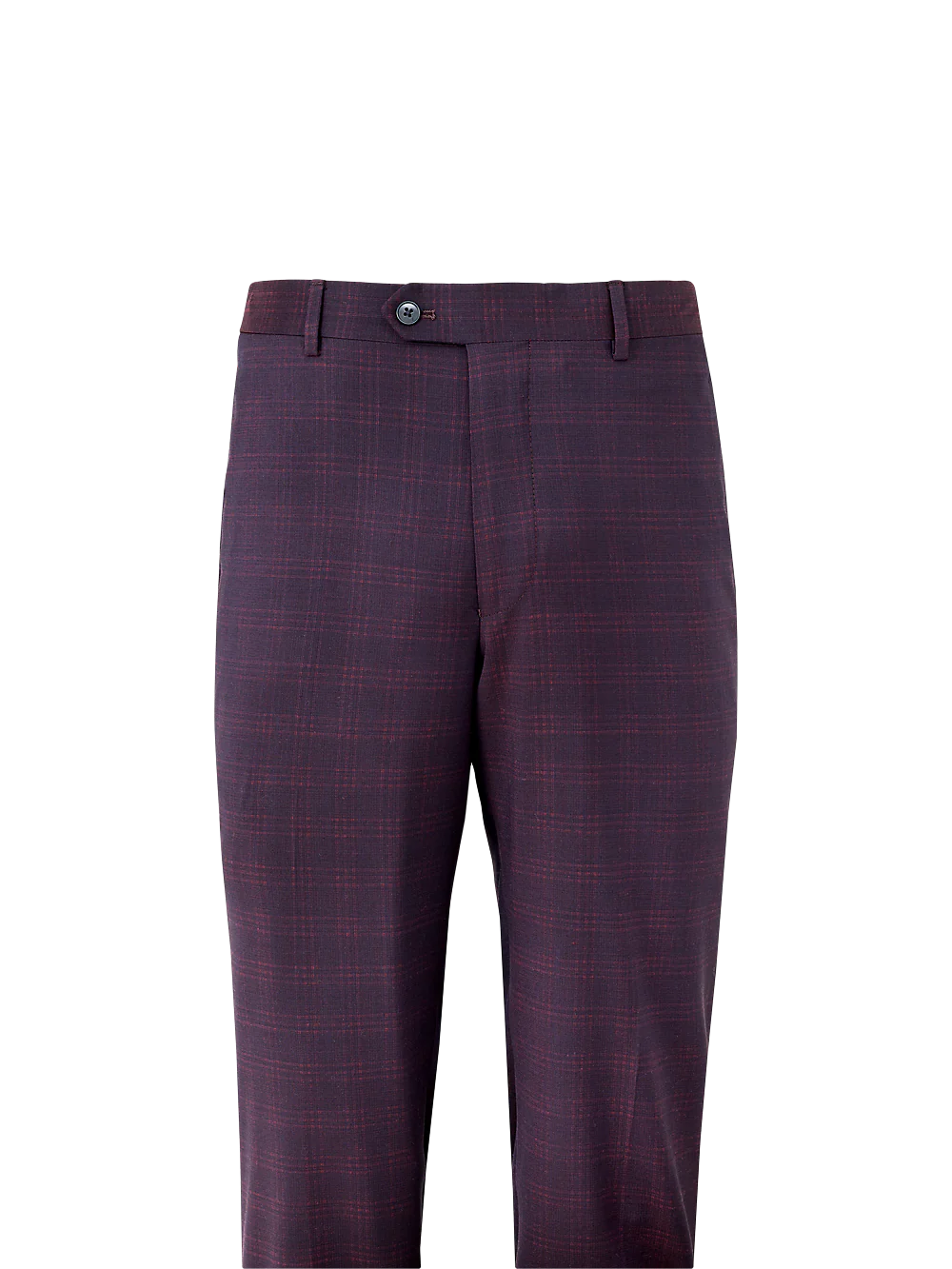 Italian Wool Plaid Flat Front Suit Pants - Wine