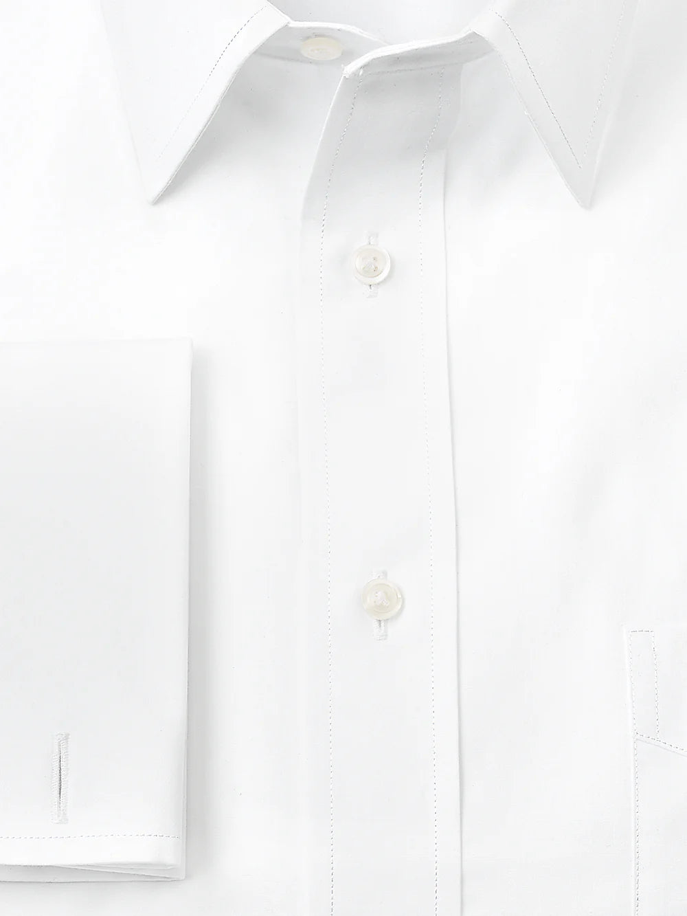 Pure Cotton Broadcloth Solid Color Straight Collar French Cuff Dress Shirt - White