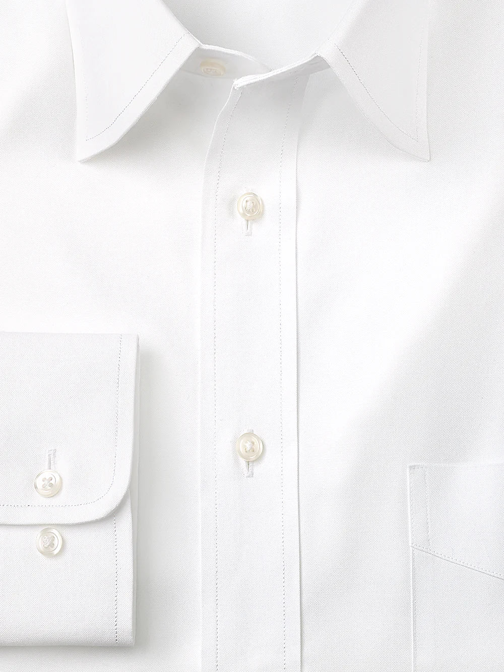 Pure Cotton Pinpoint Solid Color Varsity Spread Collar Dress Shirt - White