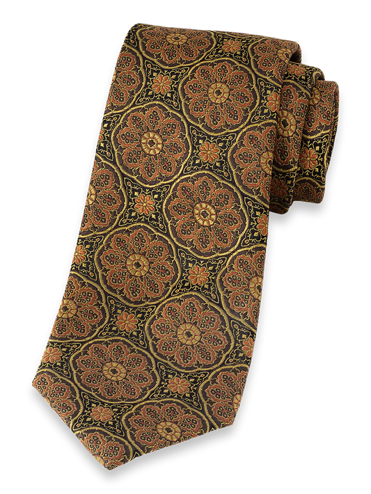 Medallion Woven Silk Tie - Yellow