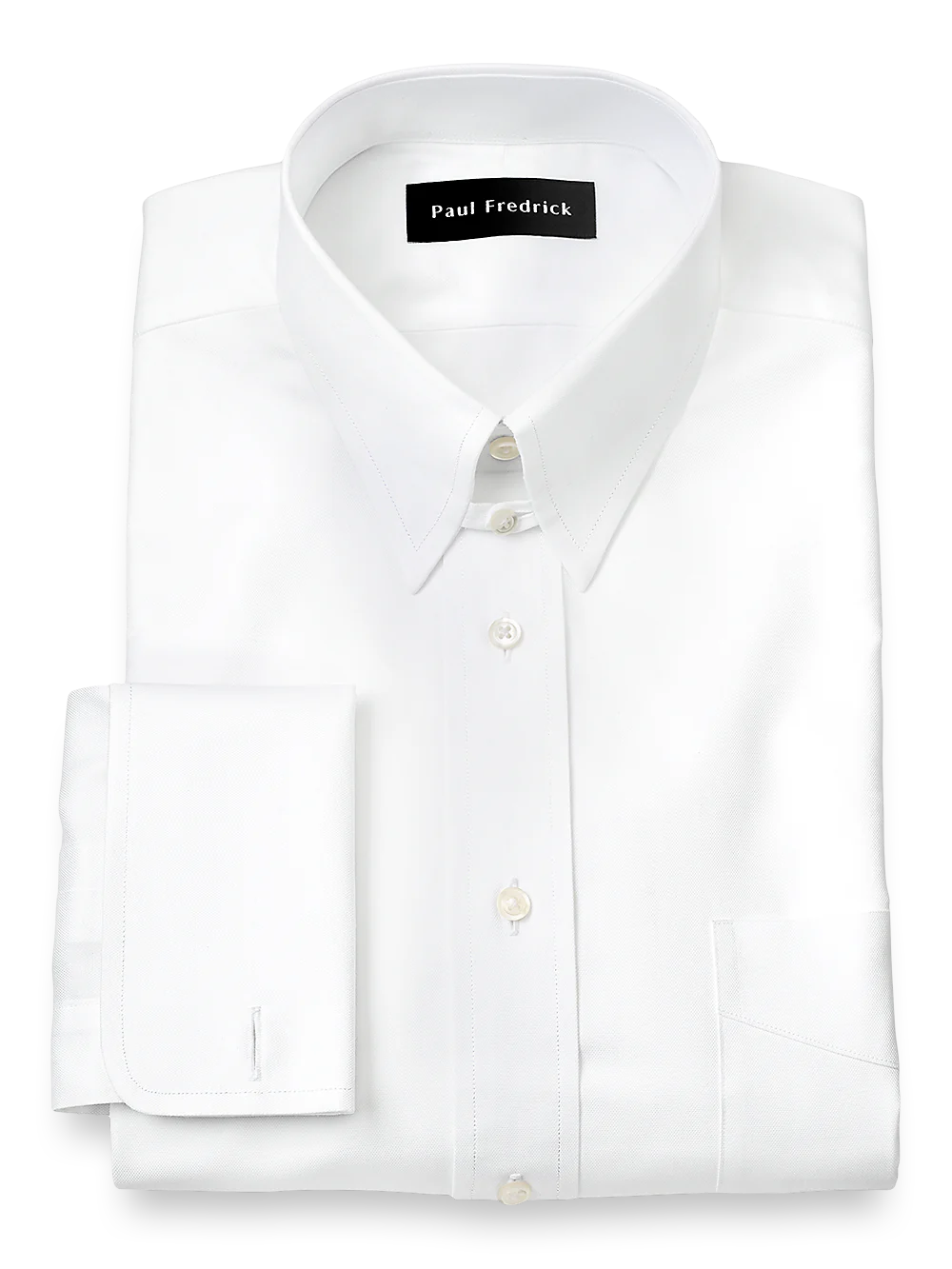 Superfine Egyptian Cotton Solid Color Button Tab Collar French Cuff Dress Shirt - White