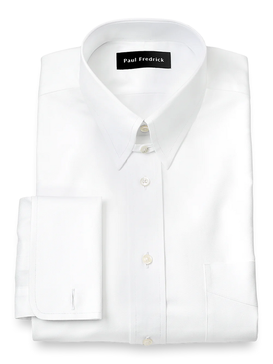 Superfine Egyptian Cotton Solid Color Button Tab Collar French Cuff Dress Shirt - White