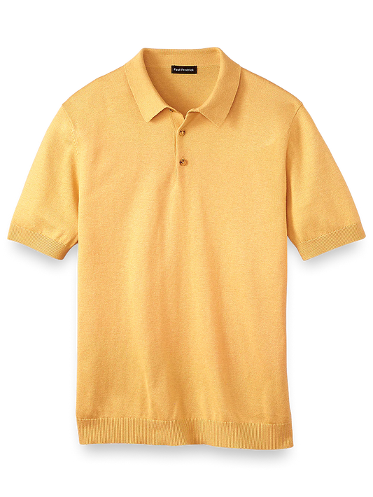 Silk Cotton and Cashmere Three Button Polo - Yellow