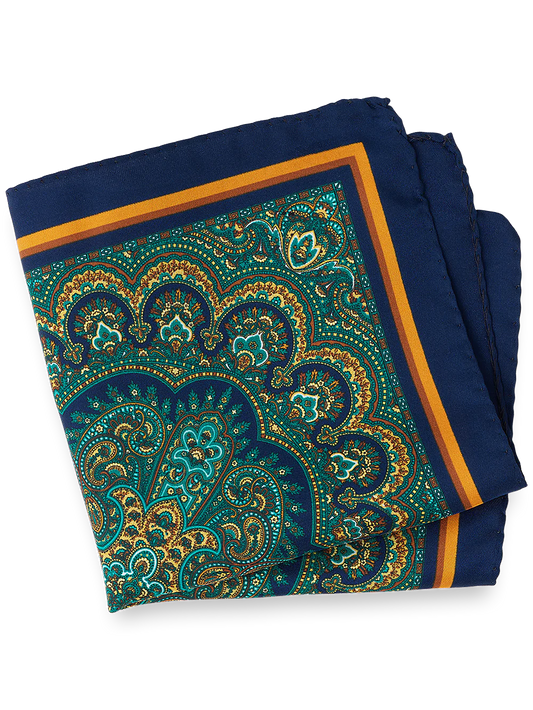 Medallion Silk Pocket Square - Navy Multi