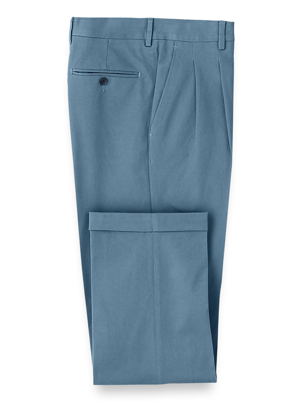 Classic Fit Cotton Stretch Twill Pleated Pants - Blue