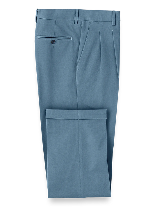 Classic Fit Cotton Stretch Twill Pleated Pants - Blue