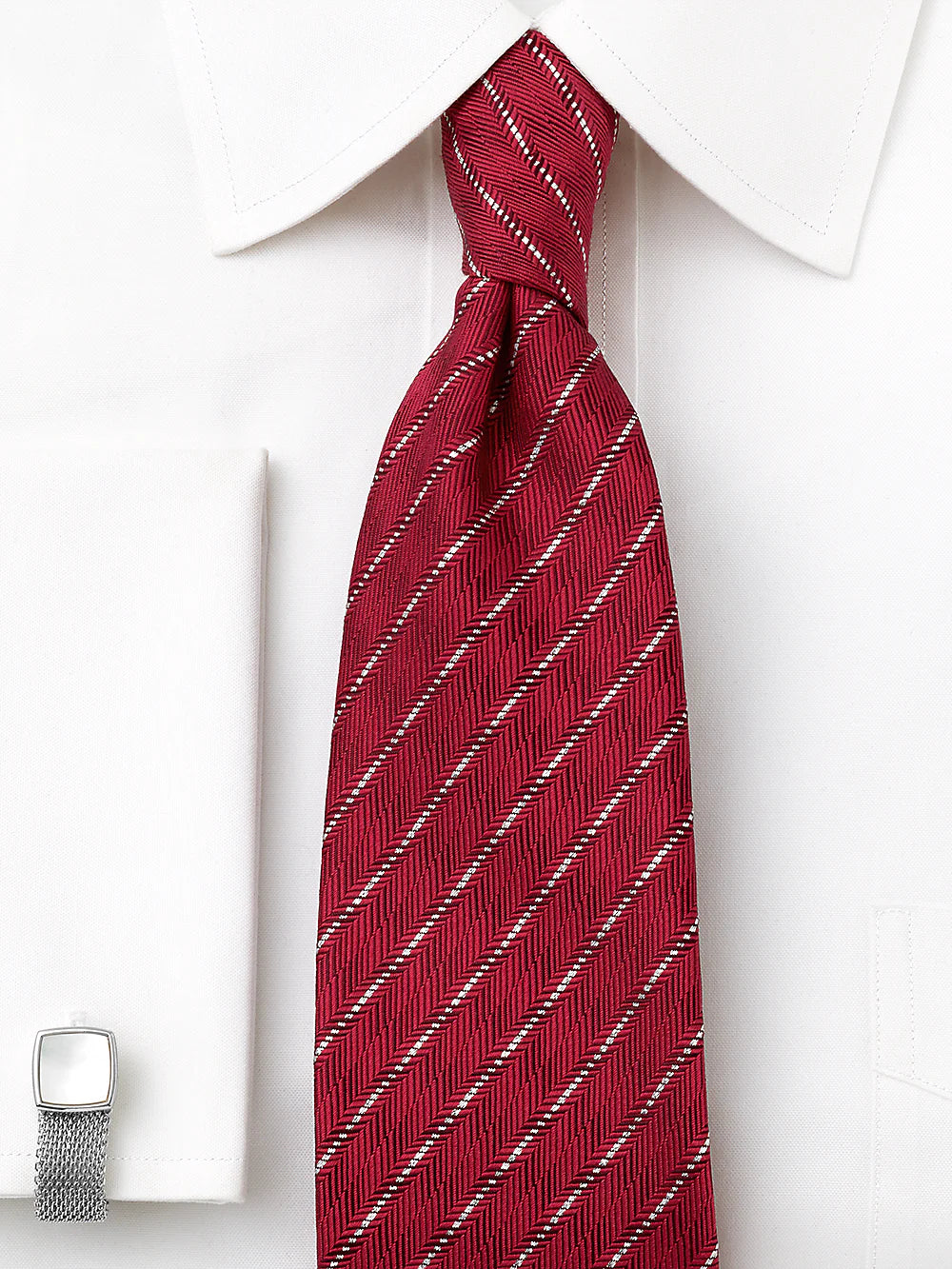 Stripe Woven Silk Blend Tie - Red