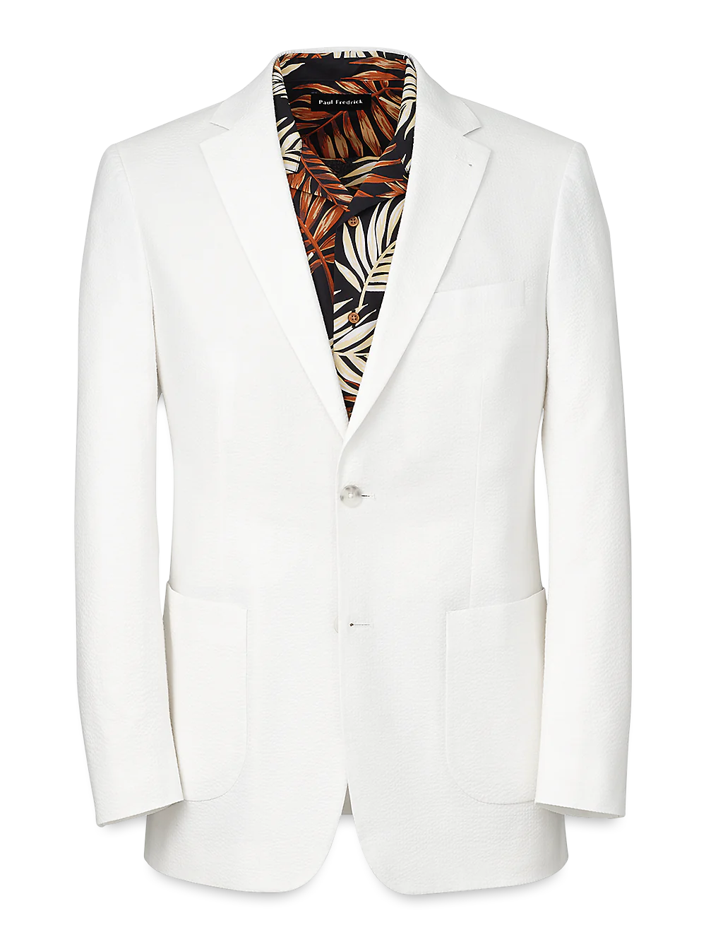 Cotton Stretch Seersucker Notch Lapel Suit Jacket - White