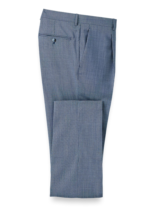 Wool Micro Check Single Pleat Suit Pants - Cobalt