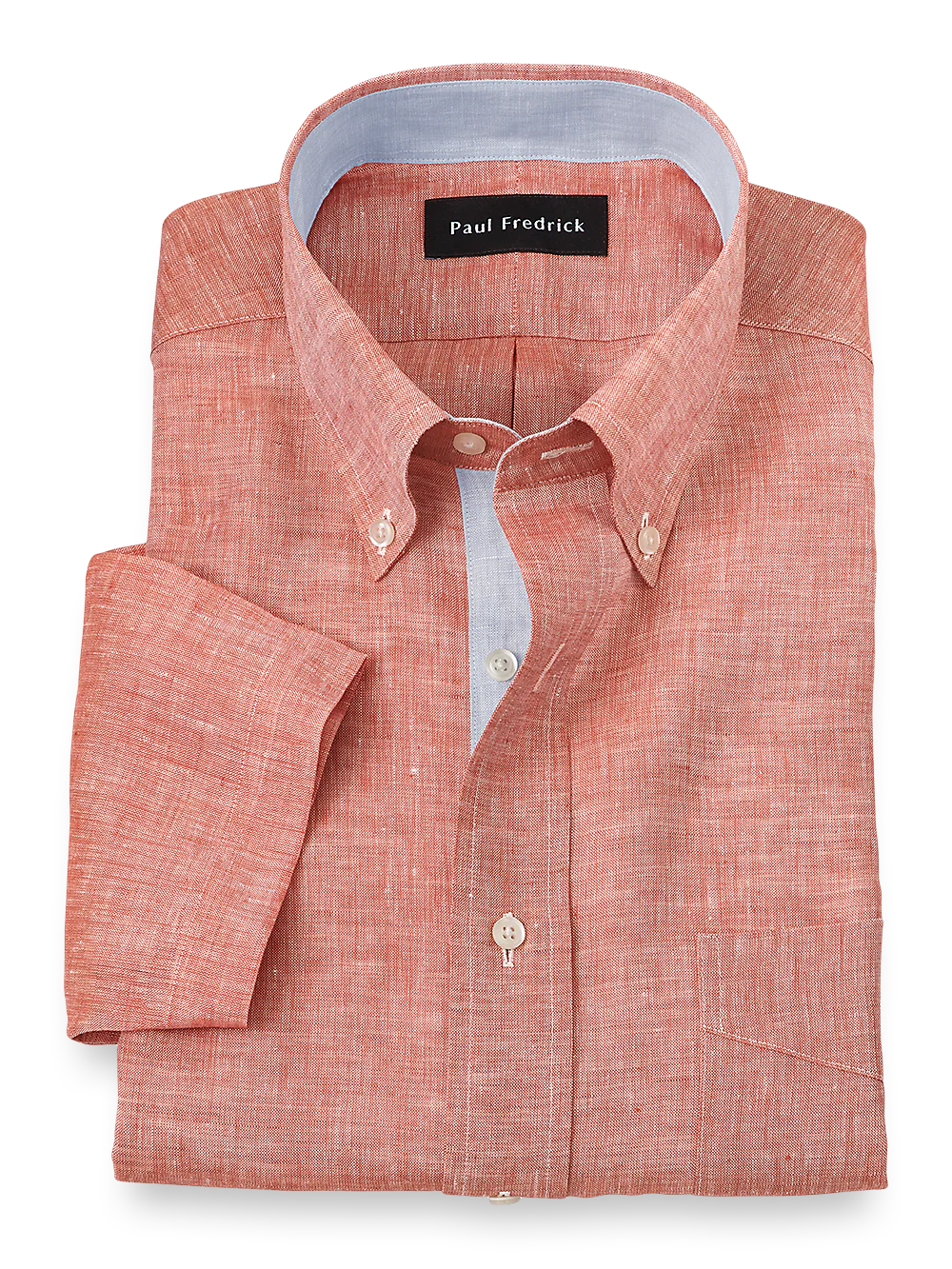 Non-Iron Linen Solid Dress Shirt With Contrast Trim - Coral