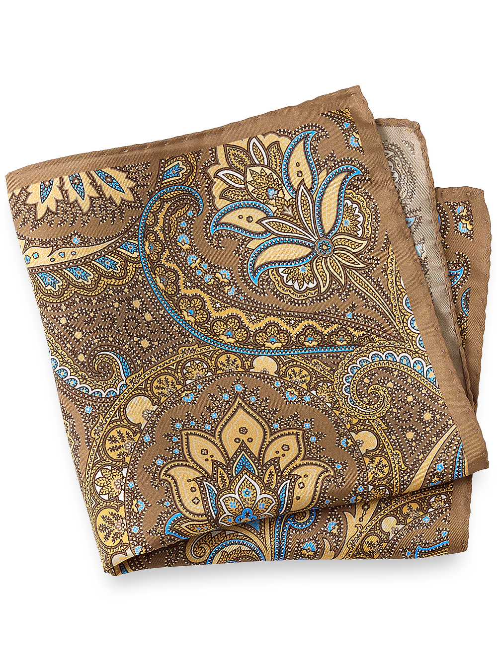 Paisley Silk Pocket Square - Tan