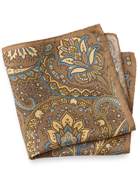 Paisley Silk Pocket Square - Tan