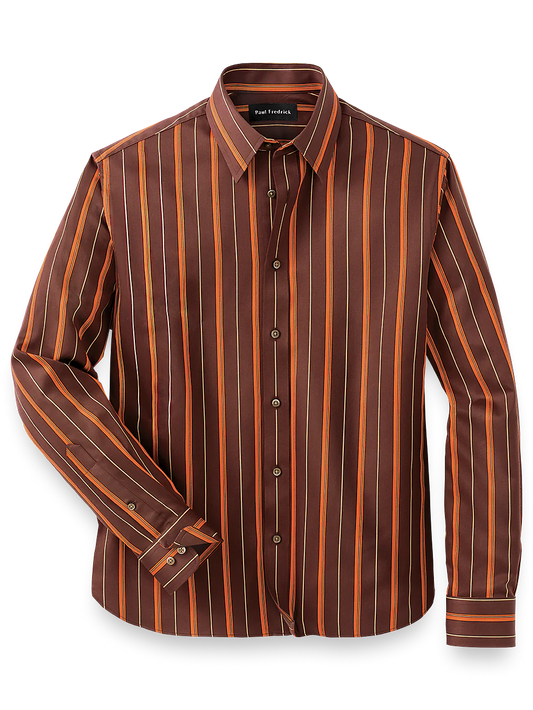 Cotton Stripe Casual Shirt - Brown