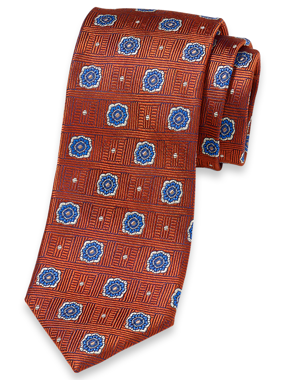 Medallion Woven Silk Tie - Rust