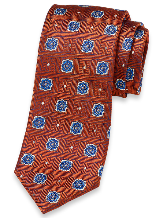 Medallion Woven Silk Tie - Rust