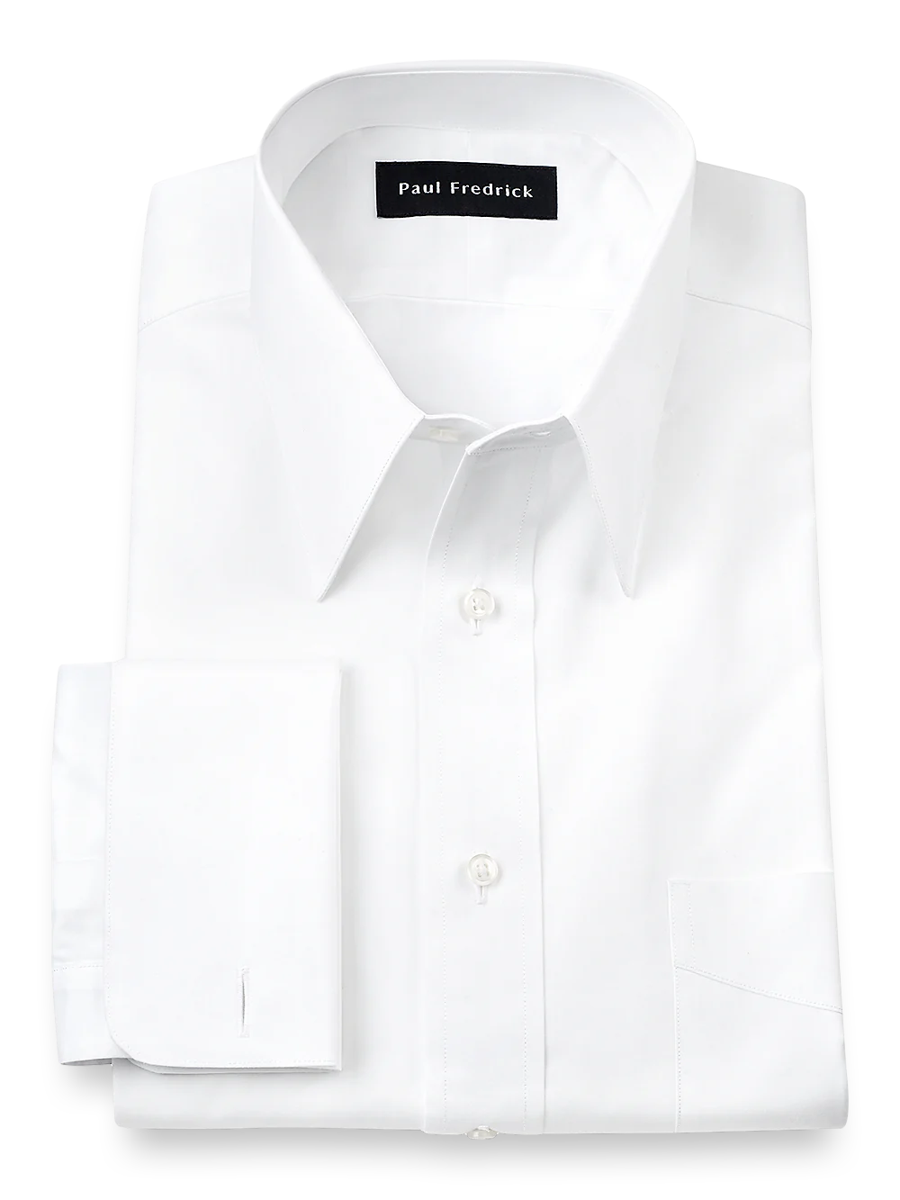 Pure Cotton Broadcloth Edge-stitched Straight Collar French Cuff Dress Shirt - White