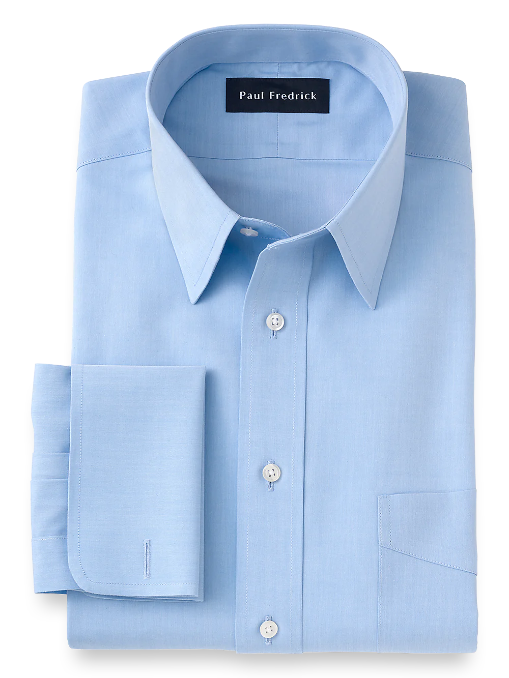 Supima Non-Iron Cotton Solid Color Straight Collar French Cuff Dress Shirt - Blue