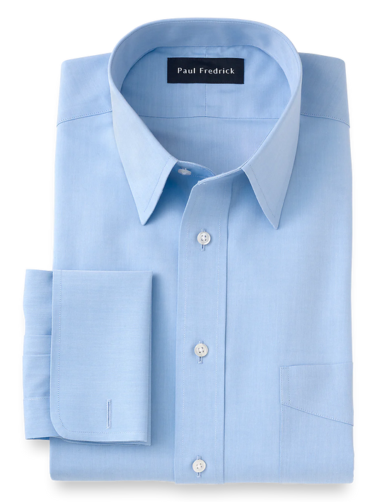 Supima Non-Iron Cotton Solid Color Straight Collar French Cuff Dress Shirt - Blue