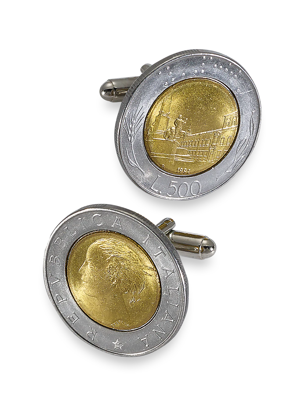 Genuine Italian 500 Lire Coin Cufflinks - Silver/gold