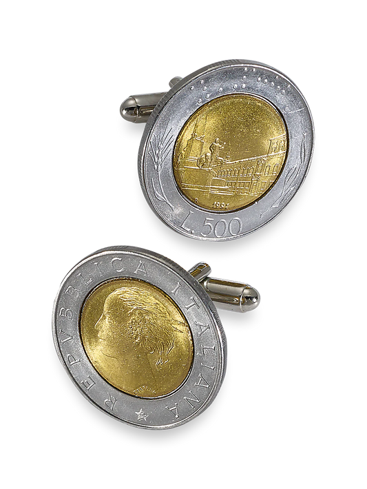 Genuine Italian 500 Lire Coin Cufflinks - Silver/gold