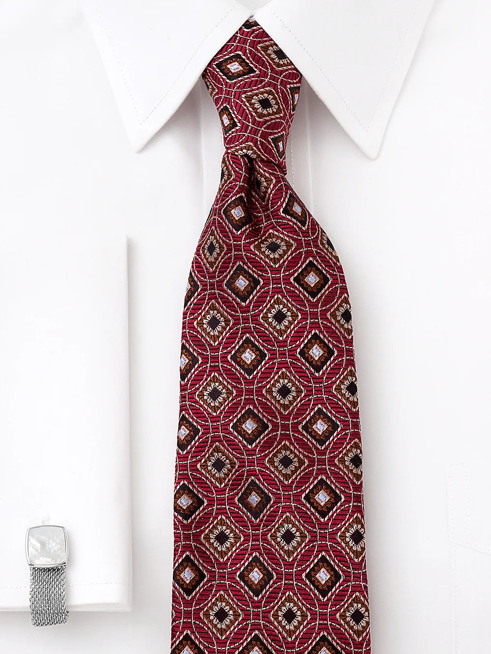 Geometric Woven Silk Tie - Red