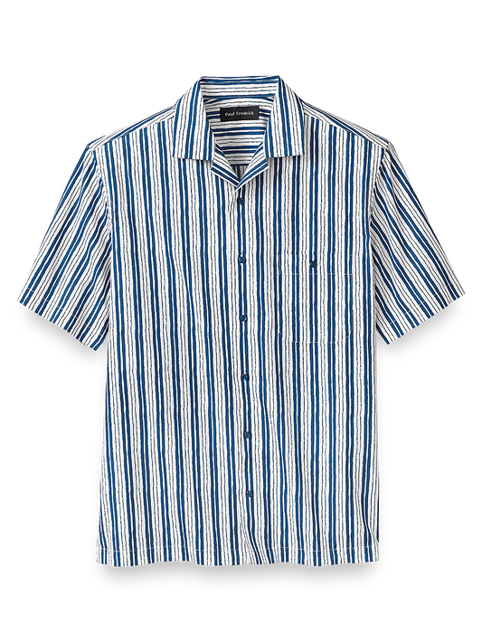 Cotton Stripe Print Casual Shirt - White/blue