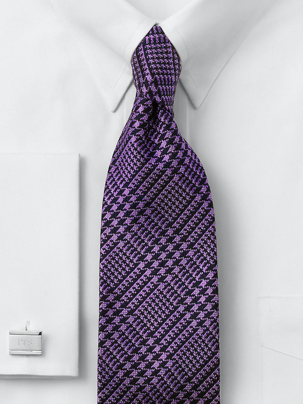 Plaid Woven Silk Tie - Purple