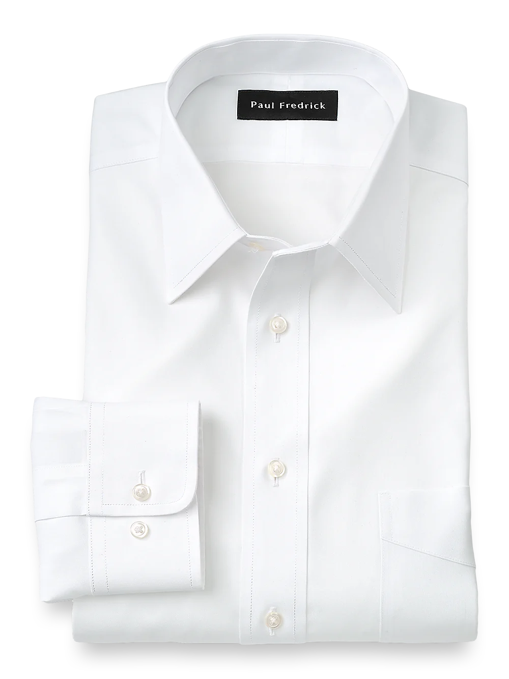 Impeccable Non-Iron Cotton Pinpoint Solid Color Straight Collar Dress Shirt - White