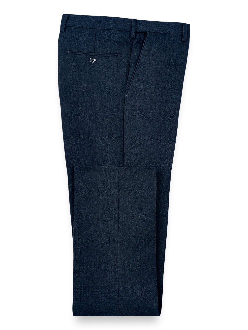 Microfiber Herringbone Flat Front Pants - Navy