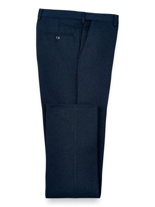 Microfiber Herringbone Flat Front Pants - Navy