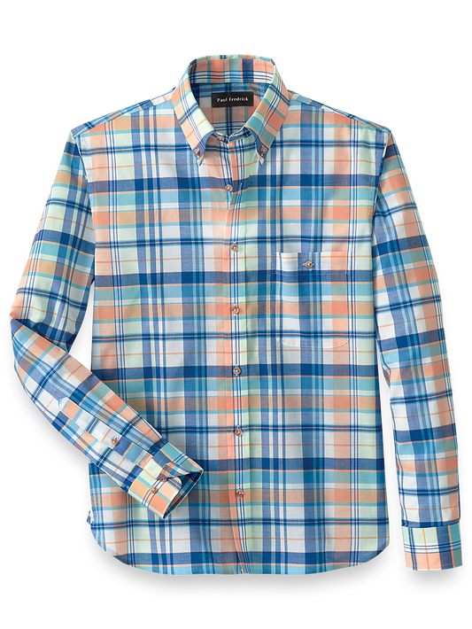 Cotton Madras Plaid Casual Shirt - Orange Multi