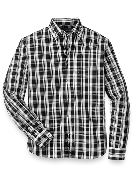 Cotton Plaid Casual Shirt - White/black