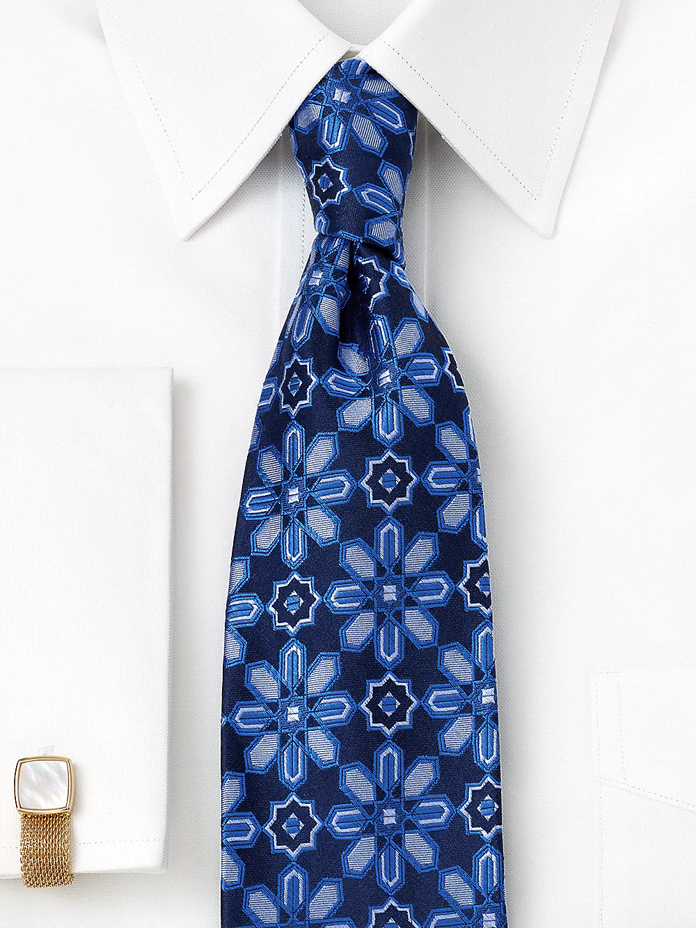 Floral Woven Silk Tie - Navy