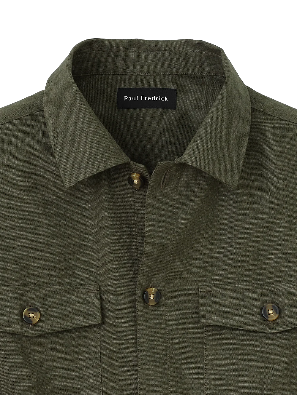 Linen Blend Solid Overshirt - Olive