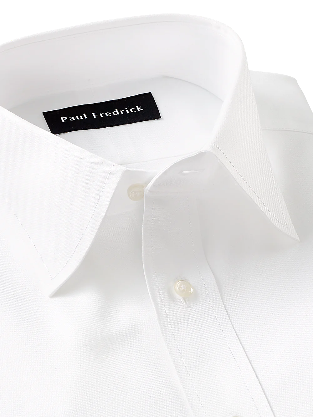 Pure Cotton Pinpoint Solid Color Varsity Spread Collar Dress Shirt - White